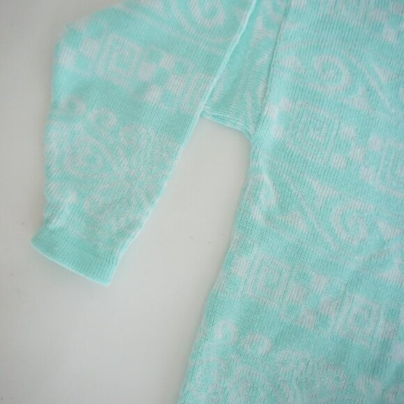 Vintage Cabin Creek Teal with White Aztec Print Knit Crewneck Sweater L - Picture 8 of 9